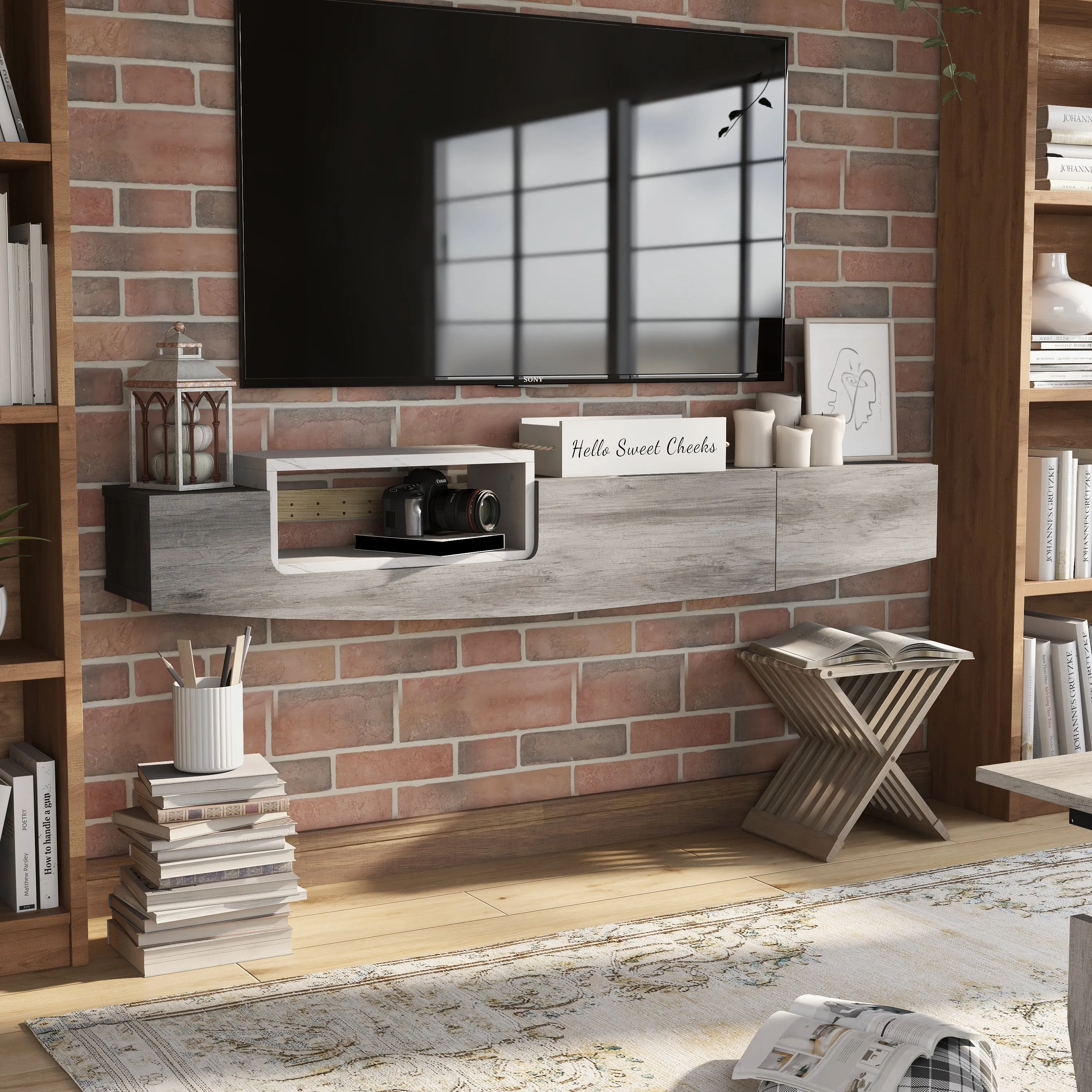 Muir Modern Two-Tone Wall Mounted Floating 63-inch Storage TV Console