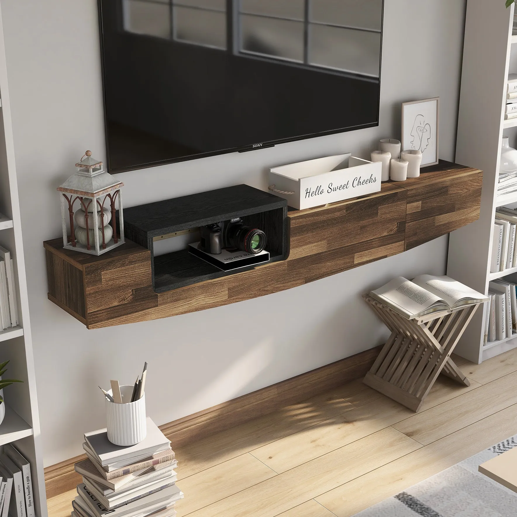 Muir Modern Two-Tone Wall Mounted Floating 63-inch Storage TV Console