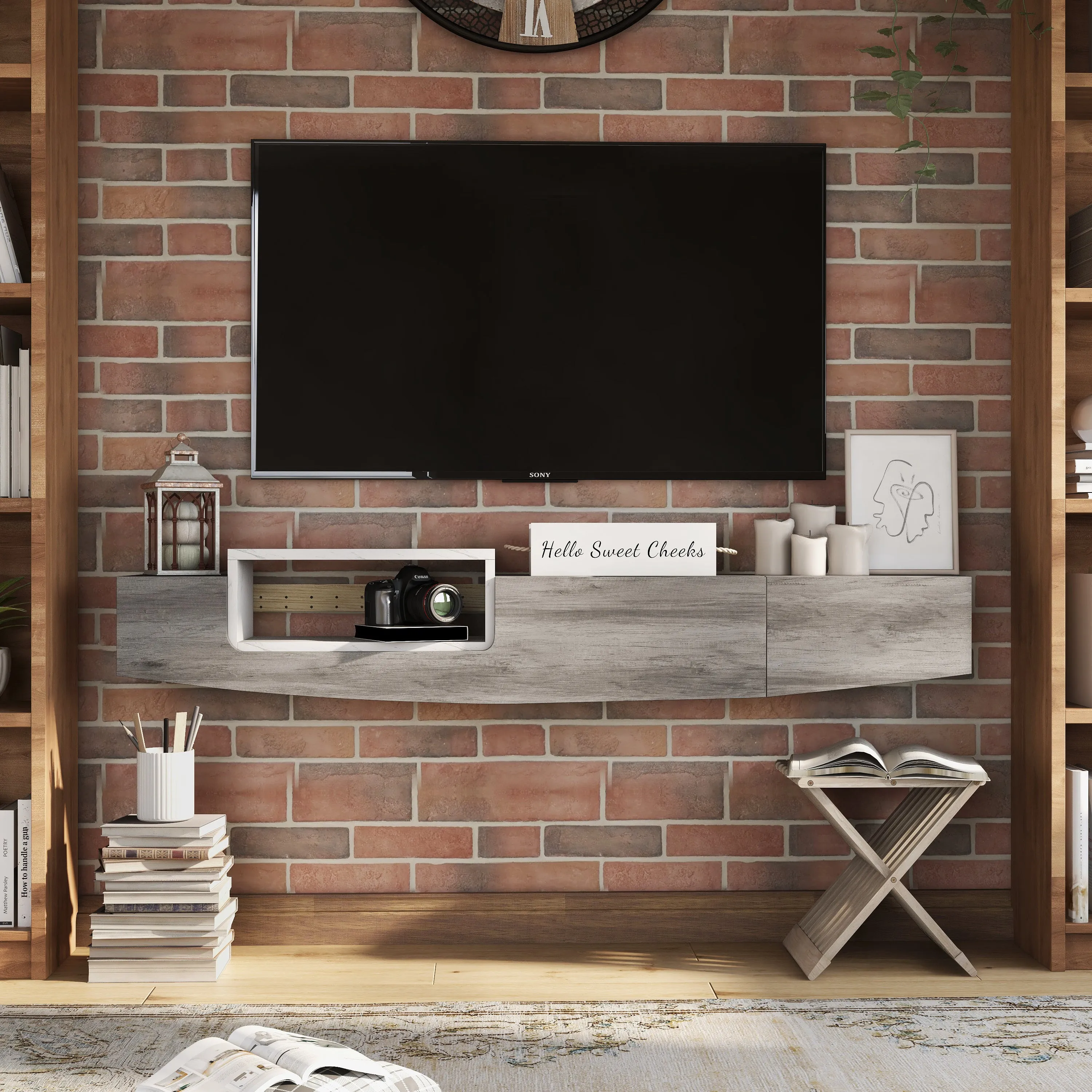 Muir Modern Two-Tone Wall Mounted Floating 63-inch Storage TV Console
