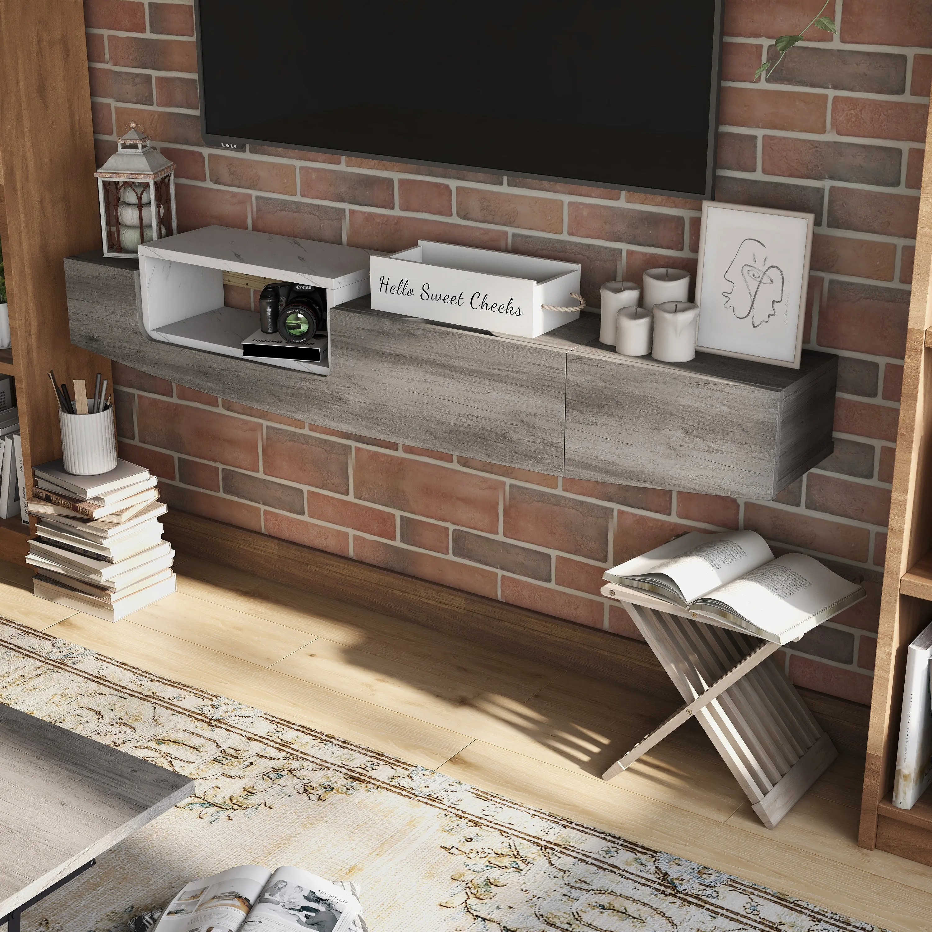 Muir Modern Two-Tone Wall Mounted Floating 63-inch Storage TV Console