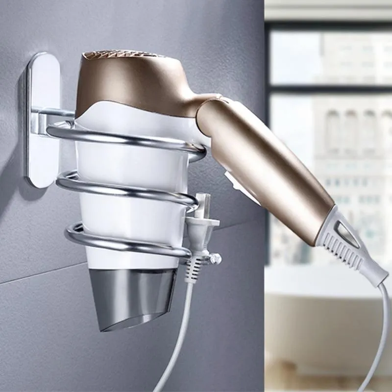 Multifunction Aluminium Wall Mounted Hair Dryer Spiral Stand Organiser