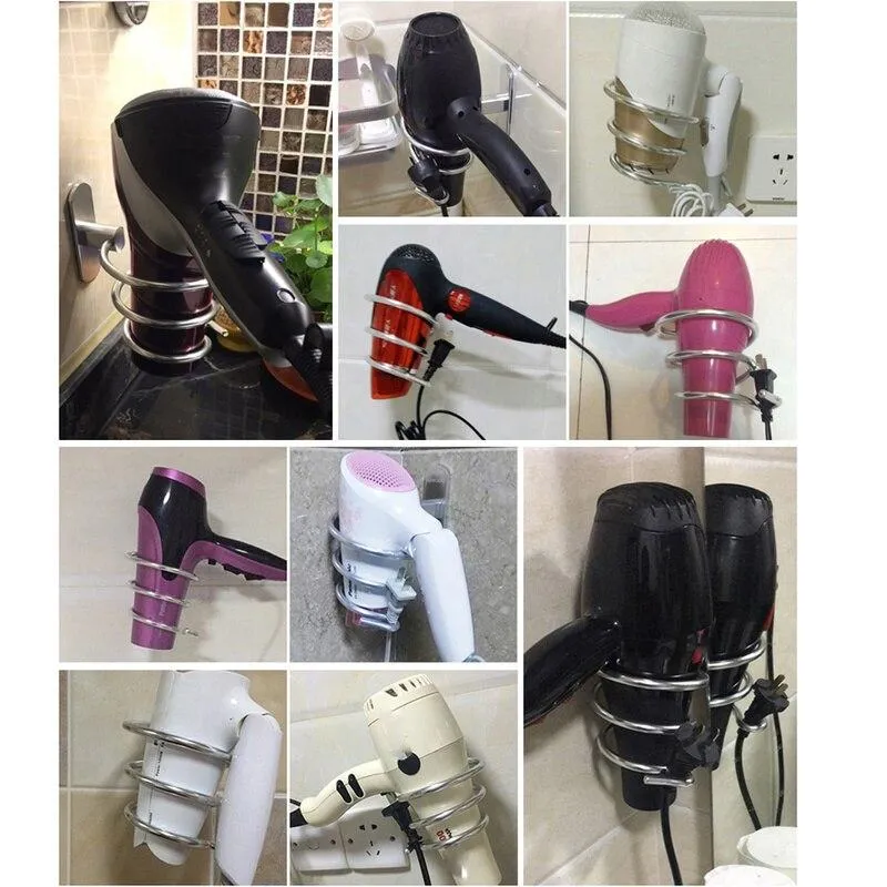 Multifunction Aluminium Wall Mounted Hair Dryer Spiral Stand Organiser