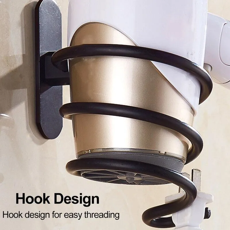Multifunction Aluminium Wall Mounted Hair Dryer Spiral Stand Organiser