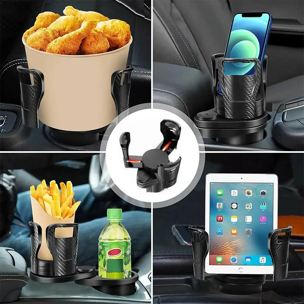 Multispace 2-in-1 Car Cup Holder Expander with 360° Rotating Base Fits Large Bottles & Drinks (Black)