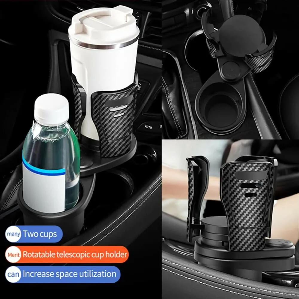 Multispace 2-in-1 Car Cup Holder Expander with 360° Rotating Base Fits Large Bottles & Drinks (Black)