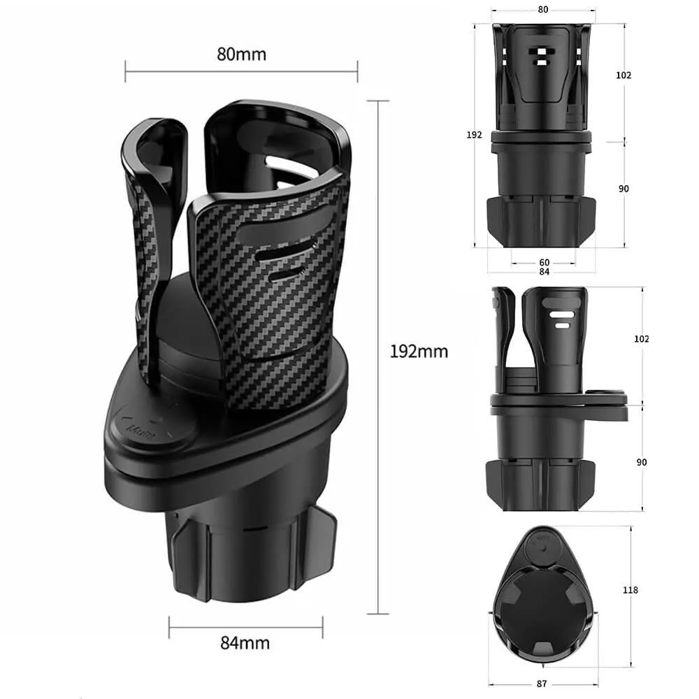 Multispace 2-in-1 Car Cup Holder Expander with 360° Rotating Base Fits Large Bottles & Drinks (Black)