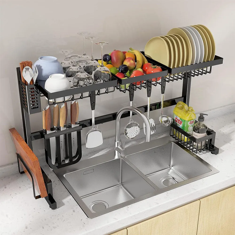 (Net) Adjustable 2-Tier Stainless Steel Kitchen Rack - Your Solution for Organized Kitchen Bliss