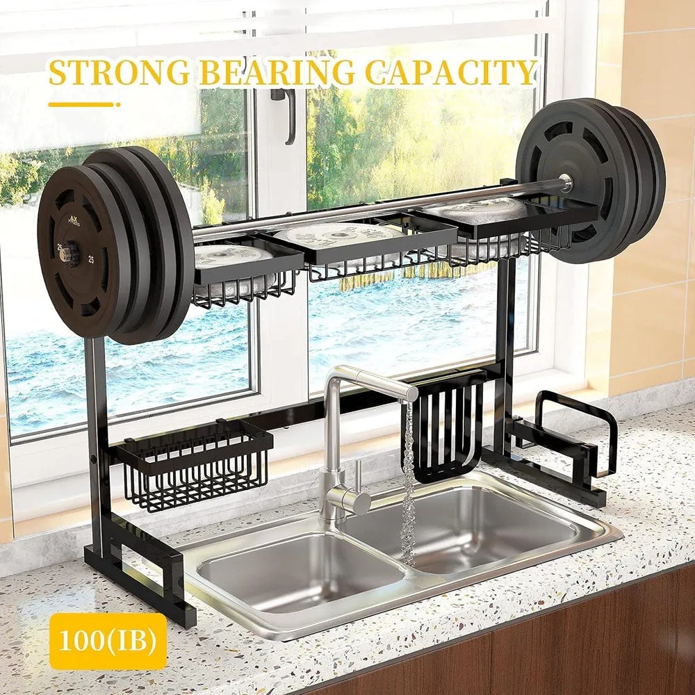 (Net) Adjustable 2-Tier Stainless Steel Kitchen Rack - Your Solution for Organized Kitchen Bliss