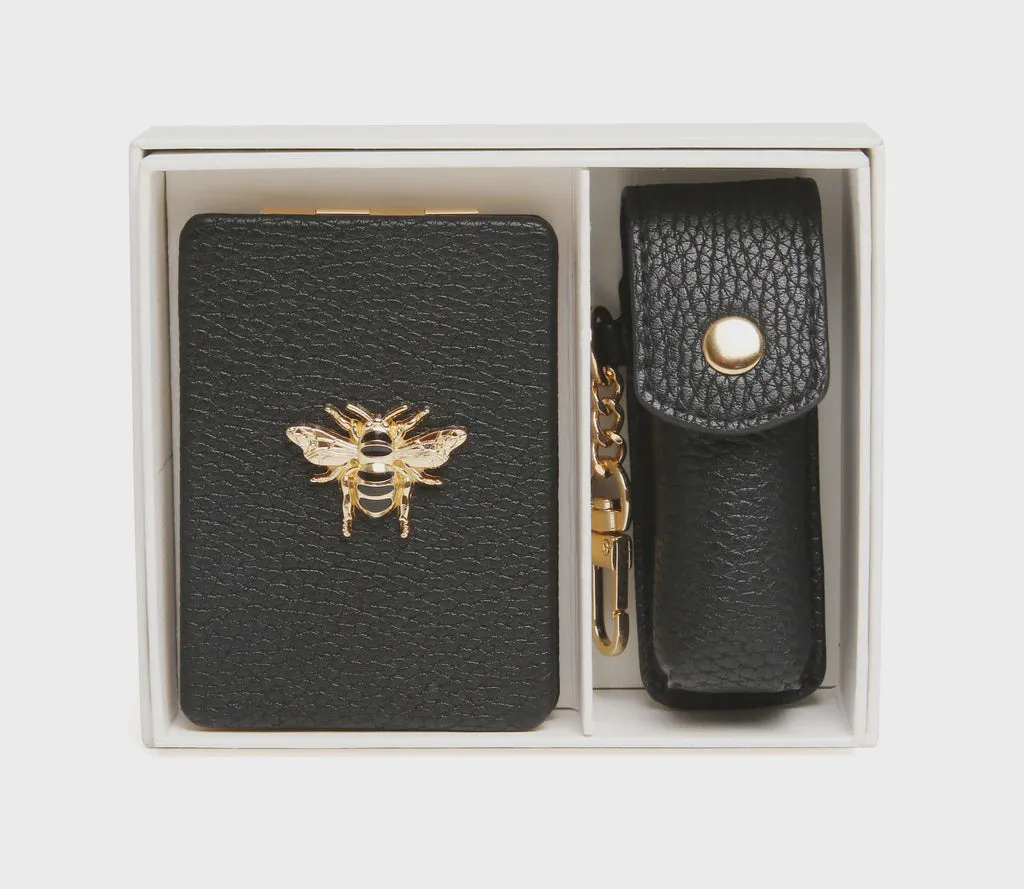 Oblong Compact Mirror & Lipstick Holder Black