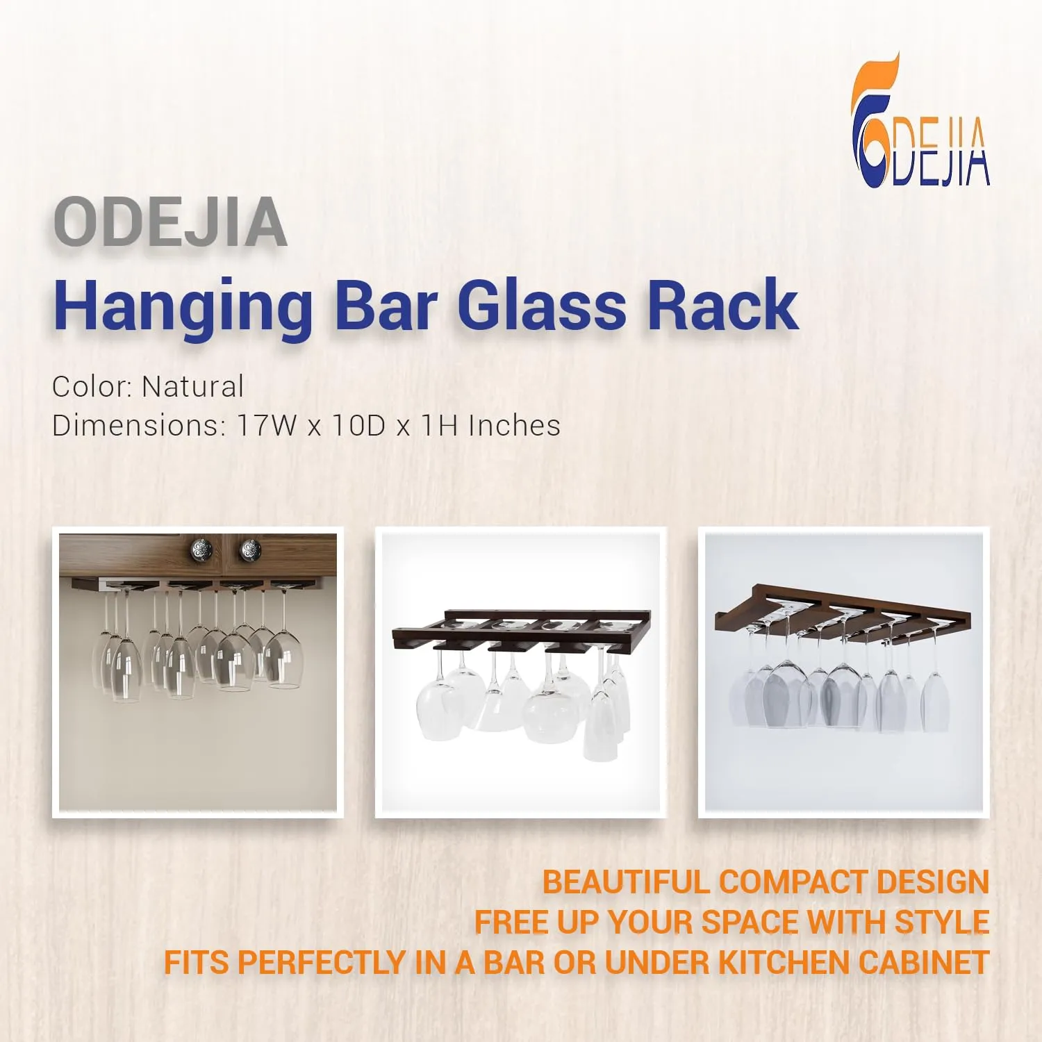 ODEJIA Stemware Glass Rack Makes Dull Kitchens or Bar Perfectly Fits 6-12 Glasses Under Cabinet