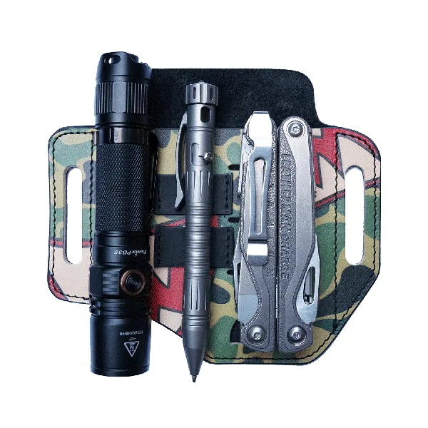 PJ13C CamoShark Leather Multitool Sheath for men, EDC Leather Pocket Organizer