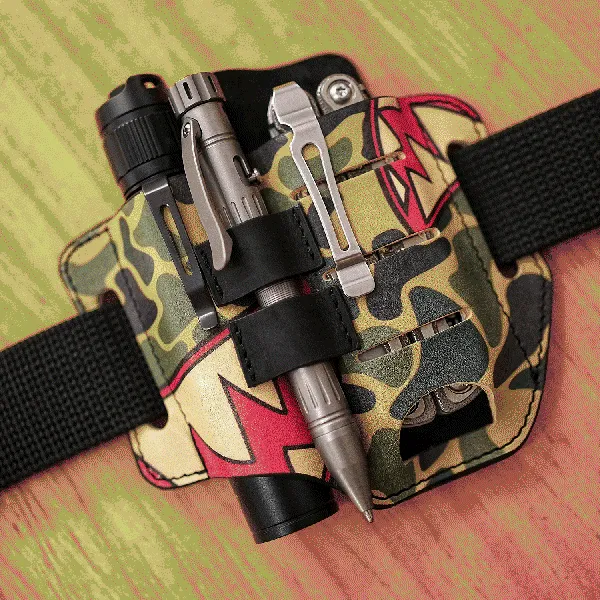 PJ13C CamoShark Leather Multitool Sheath for men, EDC Leather Pocket Organizer
