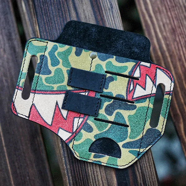 PJ13C CamoShark Leather Multitool Sheath for men, EDC Leather Pocket Organizer