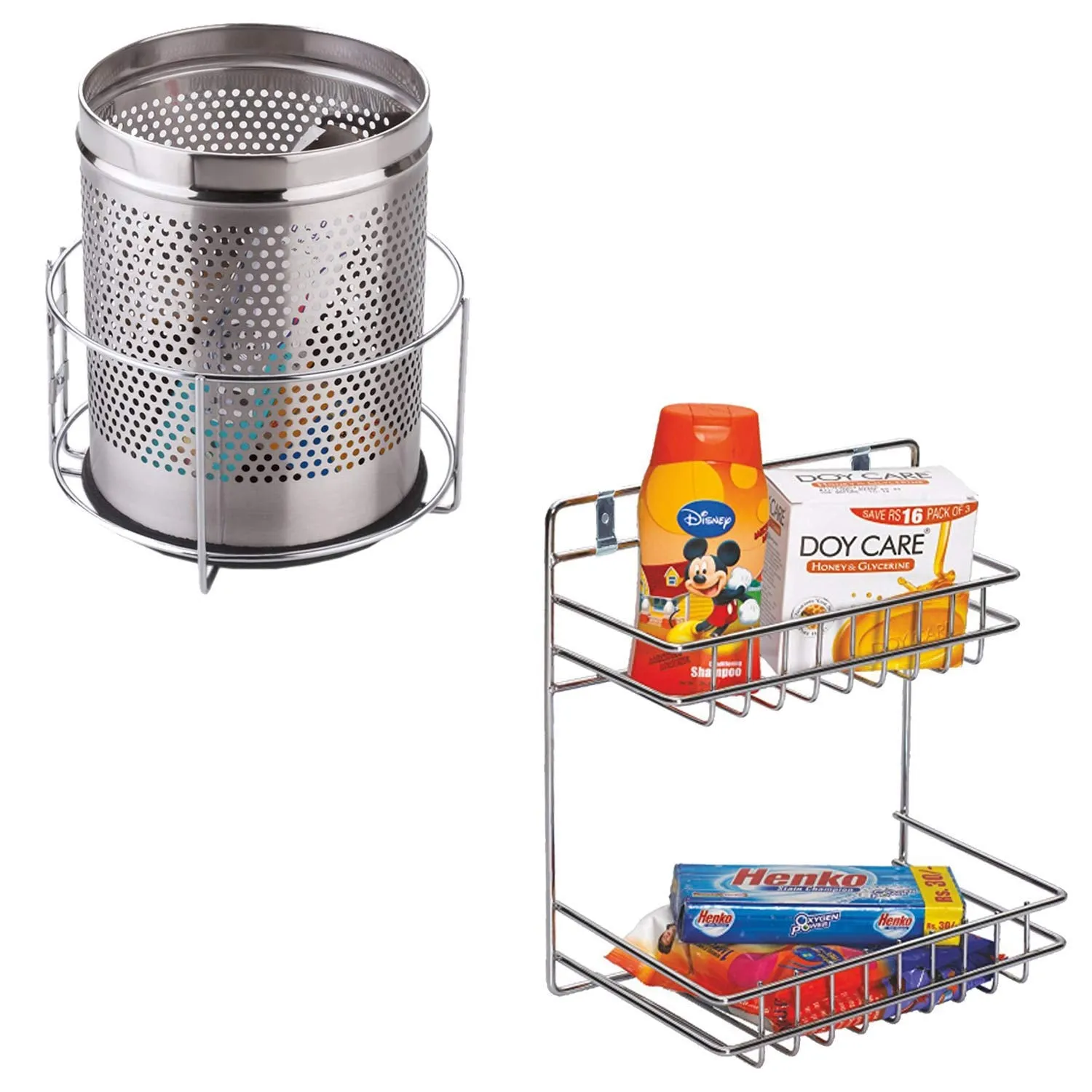 Planet Stainless Steel Detergent Holder and Bin Holder Bathroom Shelf/Under Sink Detergent Holder/Dustbin Holder/Bucket Holder/Garbage Bin Holder/Dust Bin Storage Rack (Chrome-Wall Mount)