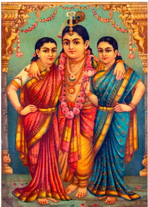 Radha Rukmini Krishna - C G Ramanujam - Ravi Varma Press Oleograph Print - Indian Painting Canvas Print Rolled • 17x24 inches(On Sale - 25% OFF)