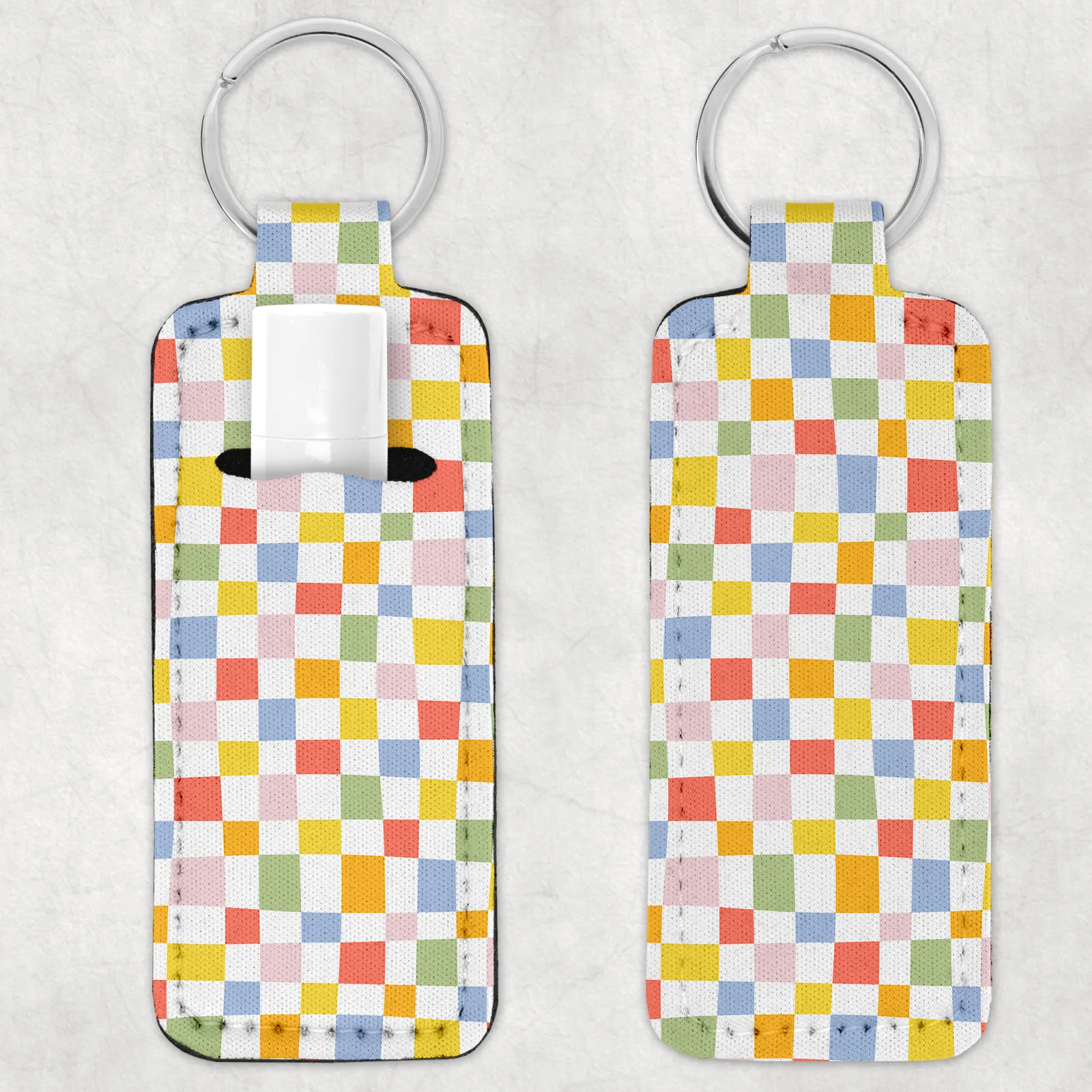 Rainbow Checkered Lip Balm Holder Or Wristlet