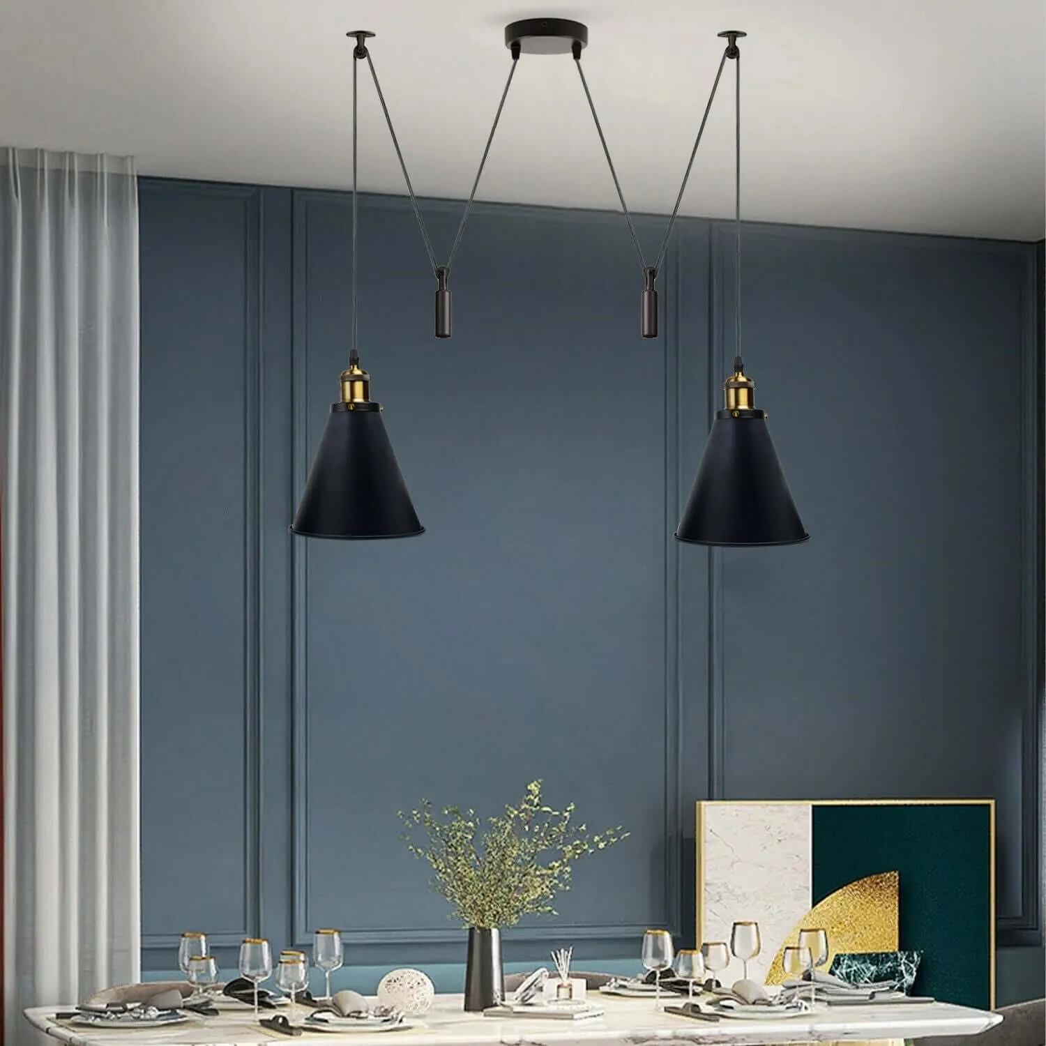 Retro Industrial Metal Cone Shape Bar Shade Black Ceiling Pendant Light