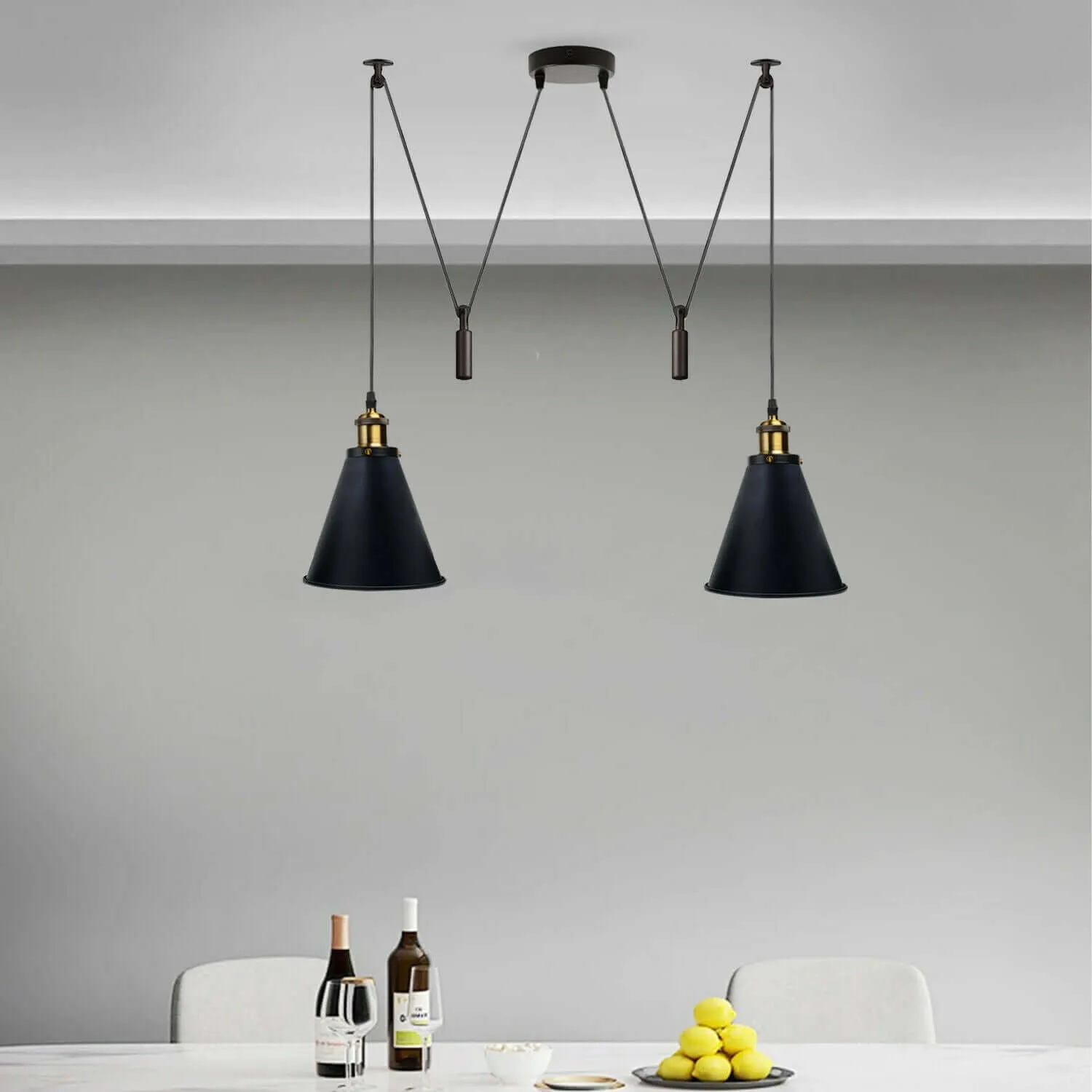 Retro Industrial Metal Cone Shape Bar Shade Black Ceiling Pendant Light