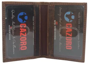 RFID611515RHU Cazoro Slim Thin Genuine Leather 2 ID Window Mini Wallet Holder Bifold Driver's License Safe