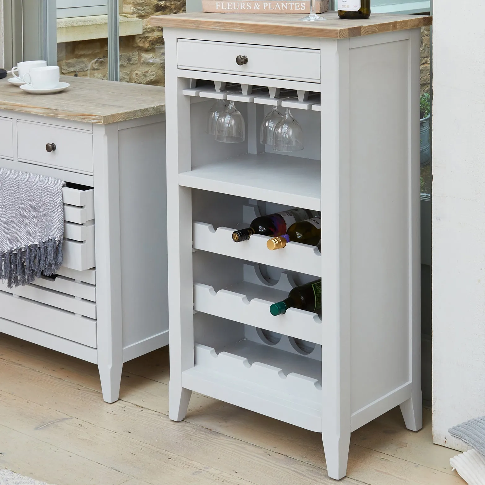 Ridley Grey Wine Rack/Wine Glass Storage Rack Cabinet
