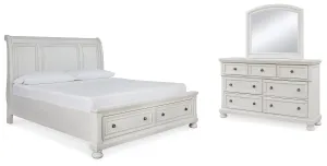 Robbinsdale Queen Sleigh Bed with Storage with Mirrored Dresser in Antique White