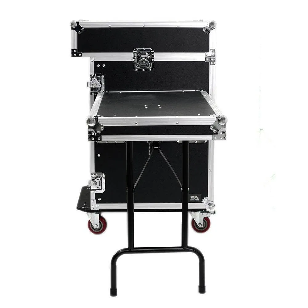 SA-PTR-14UCT - 14 Space Pro Audio DJ Road Rack Case with Mixer Top, DJ Work Table & Casters - Pro Tour Grade