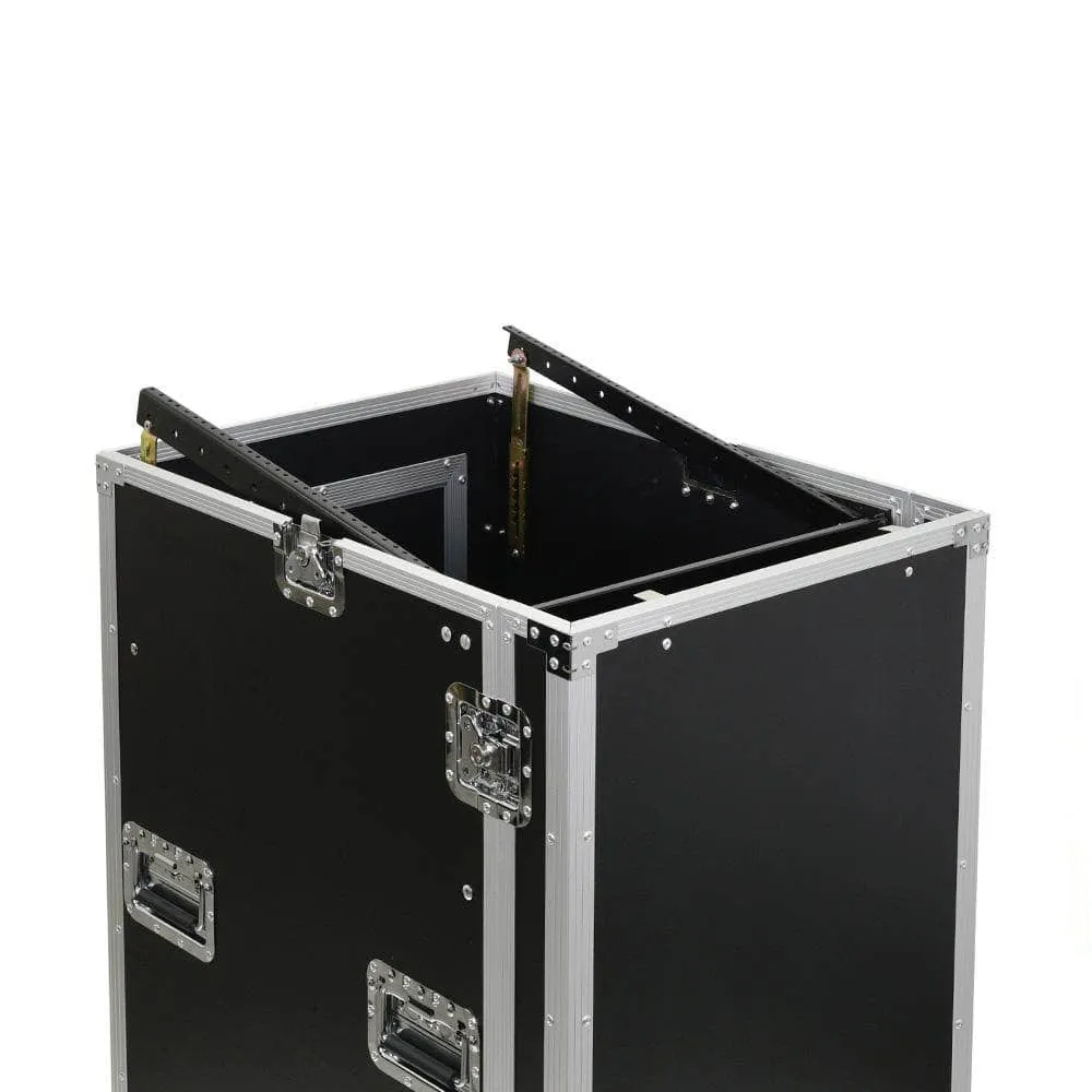 SA-PTR-14UCT - 14 Space Pro Audio DJ Road Rack Case with Mixer Top, DJ Work Table & Casters - Pro Tour Grade