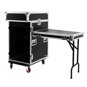 SA-PTR-14UCT - 14 Space Pro Audio DJ Road Rack Case with Mixer Top, DJ Work Table & Casters - Pro Tour Grade