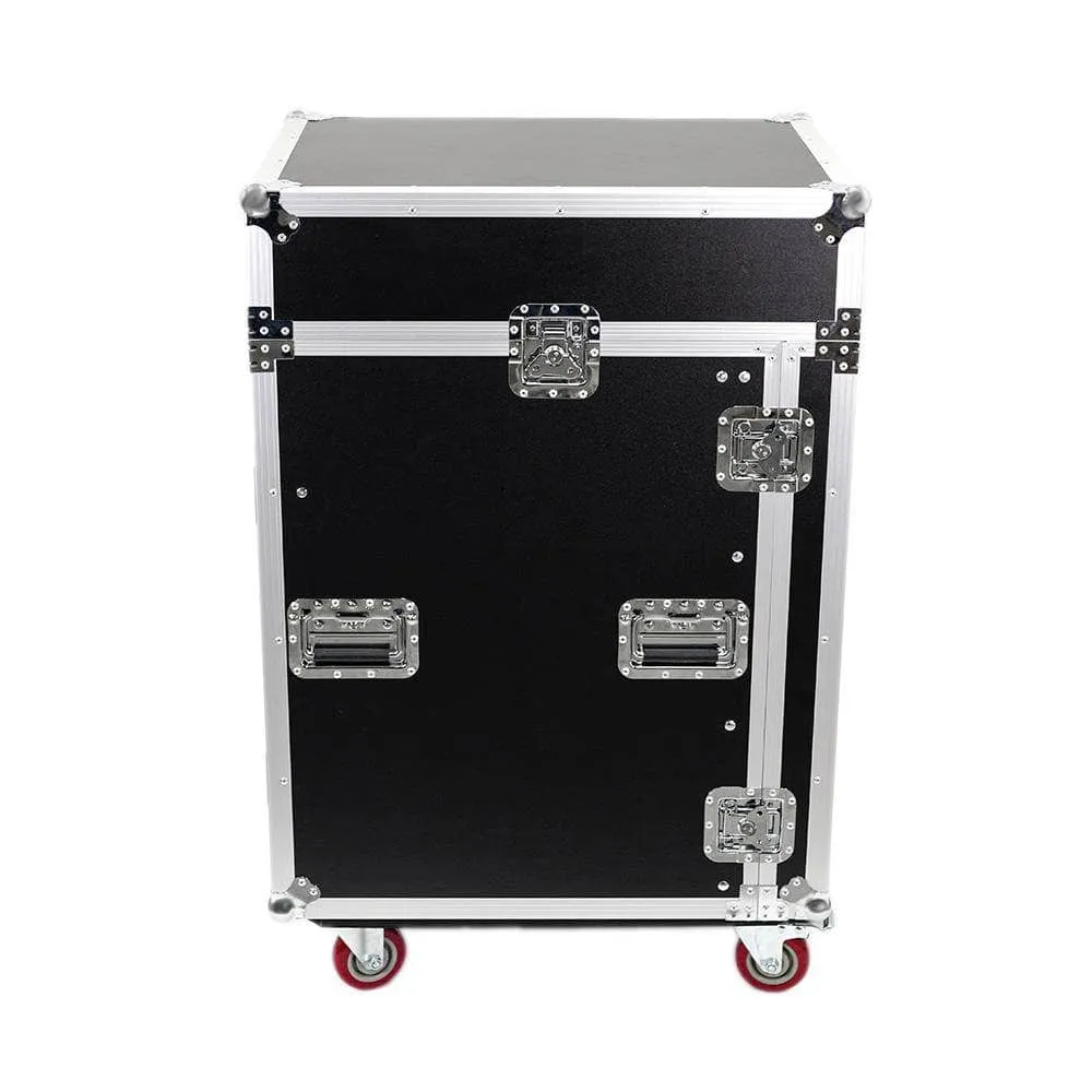 SA-PTR-14UCT - 14 Space Pro Audio DJ Road Rack Case with Mixer Top, DJ Work Table & Casters - Pro Tour Grade