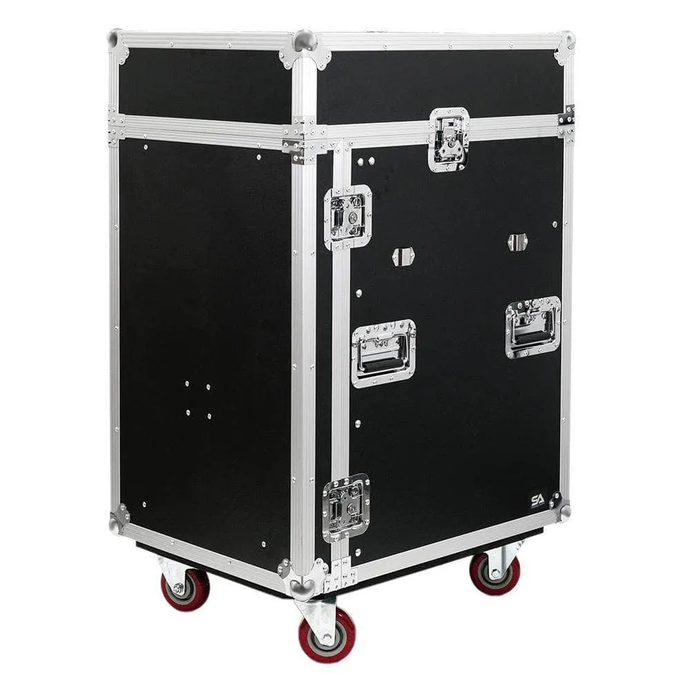 SA-PTR-14UCT - 14 Space Pro Audio DJ Road Rack Case with Mixer Top, DJ Work Table & Casters - Pro Tour Grade
