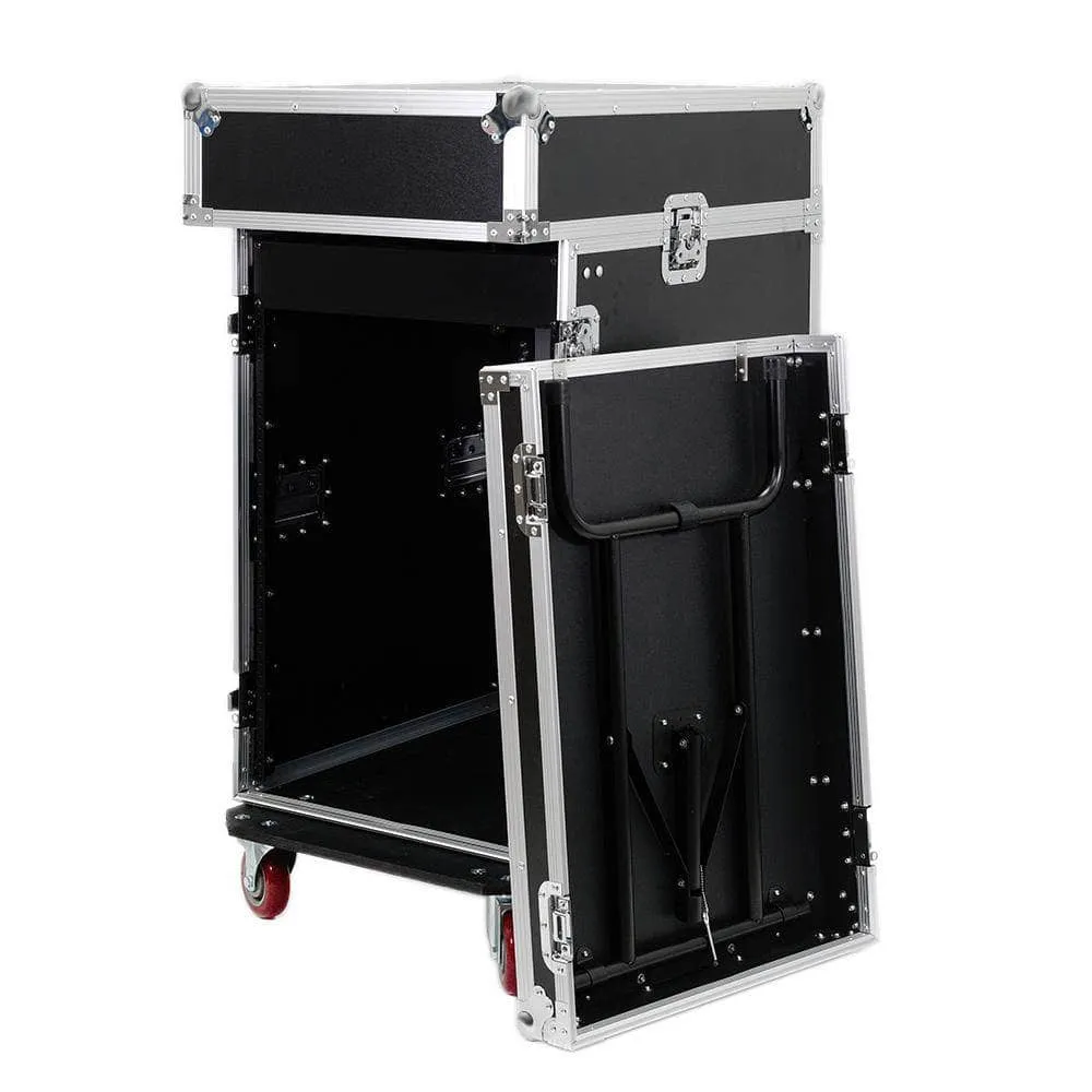 SA-PTR-14UCT - 14 Space Pro Audio DJ Road Rack Case with Mixer Top, DJ Work Table & Casters - Pro Tour Grade