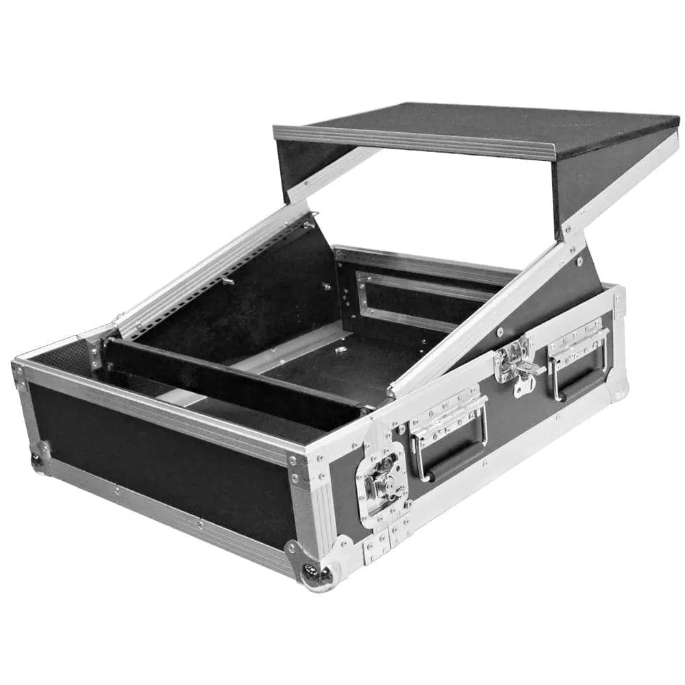 SATAC2x10 - Heavy Duty 2 Space ATA Rack Case with 10U DJ Mixer Top and Laptop Shelf