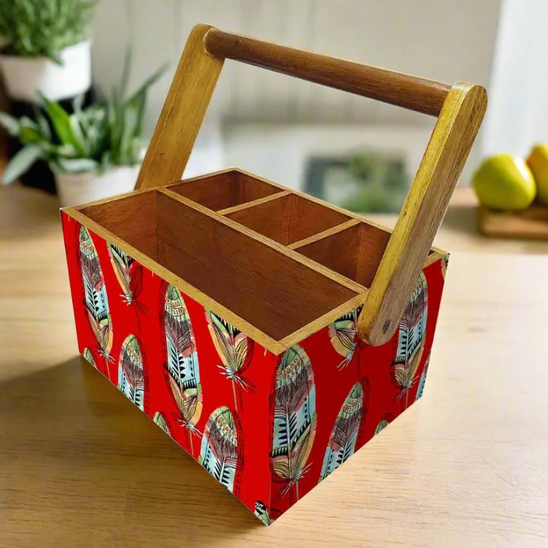 Silverware Cutlery Stand Holder for Spoons Tissue & Knives - Feathers