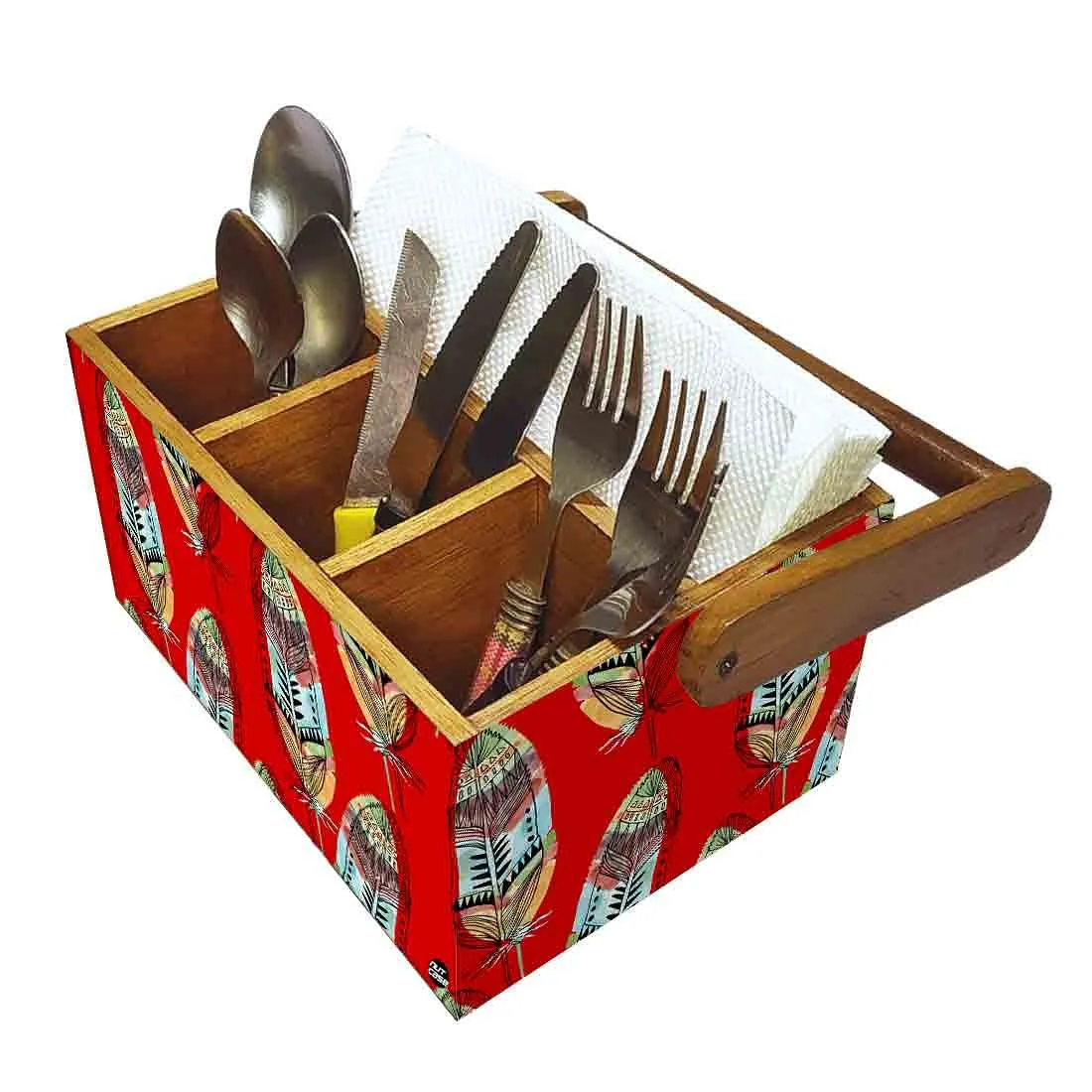 Silverware Cutlery Stand Holder for Spoons Tissue & Knives - Feathers