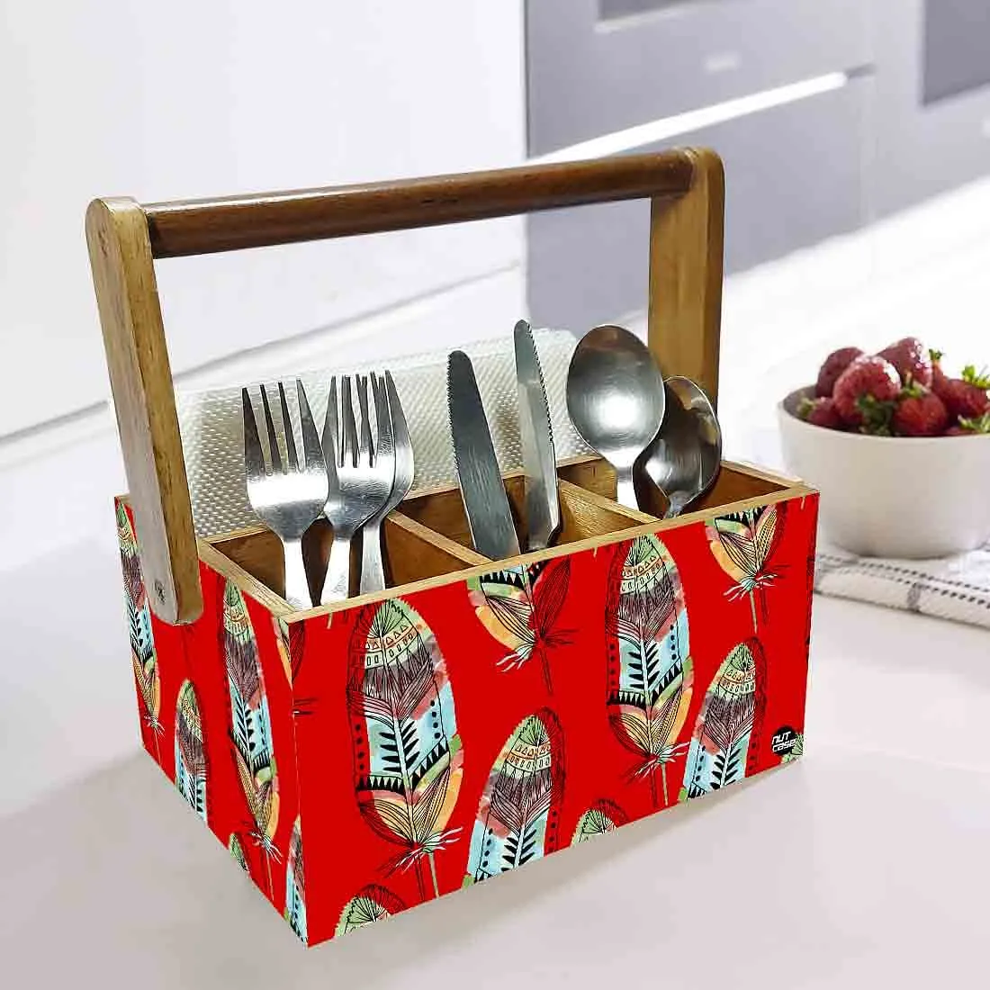 Silverware Cutlery Stand Holder for Spoons Tissue & Knives - Feathers