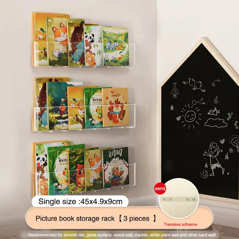 SINOTAO  -  3Pcs/Set Acrylic Picture Book Display Rack Bedroom Wall Hanging Door Storybook Graffiti Magazine Organizer Children's Bookshelf