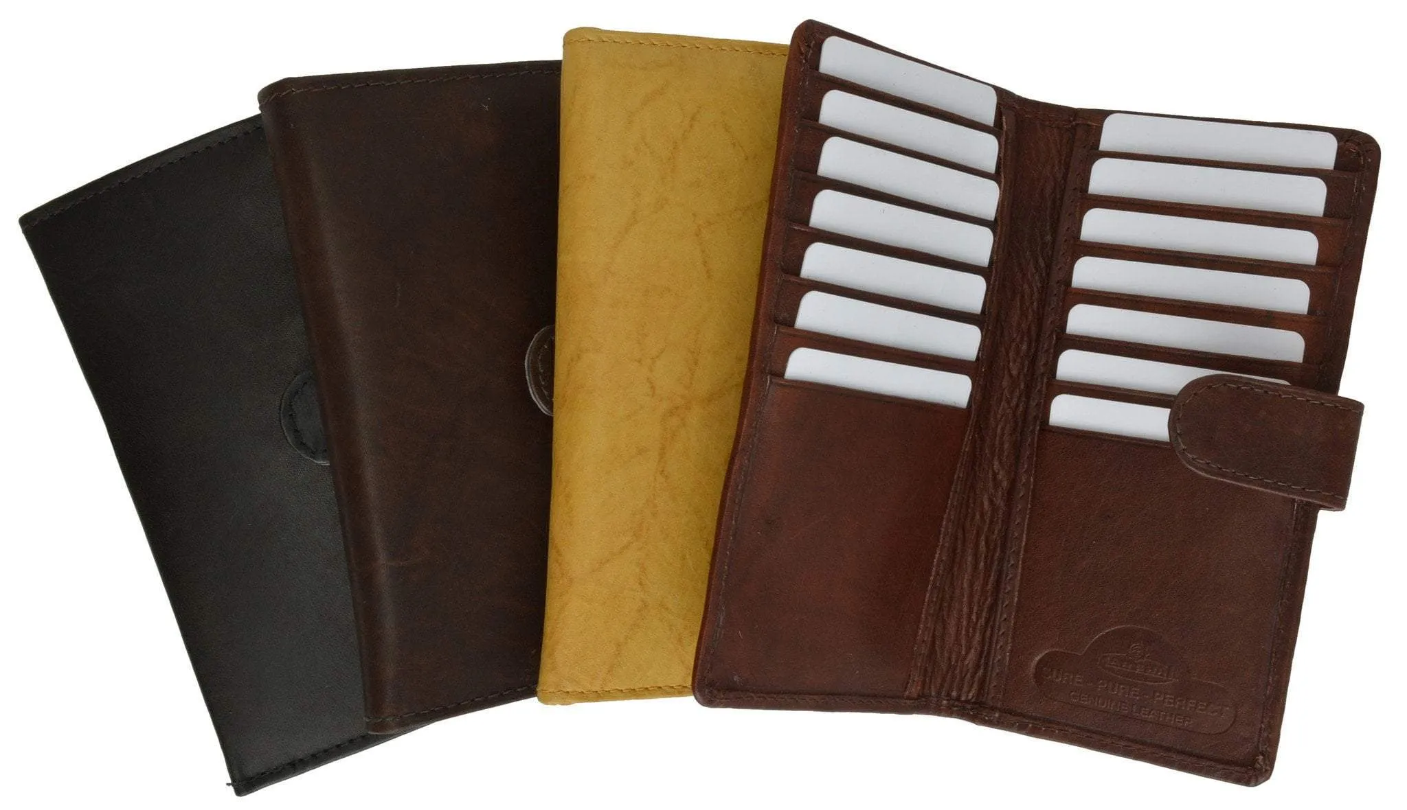 Slim Checkbook Cover Credit Card Slots Secure by Button Closure Genuine Leather 1507 CF (C)