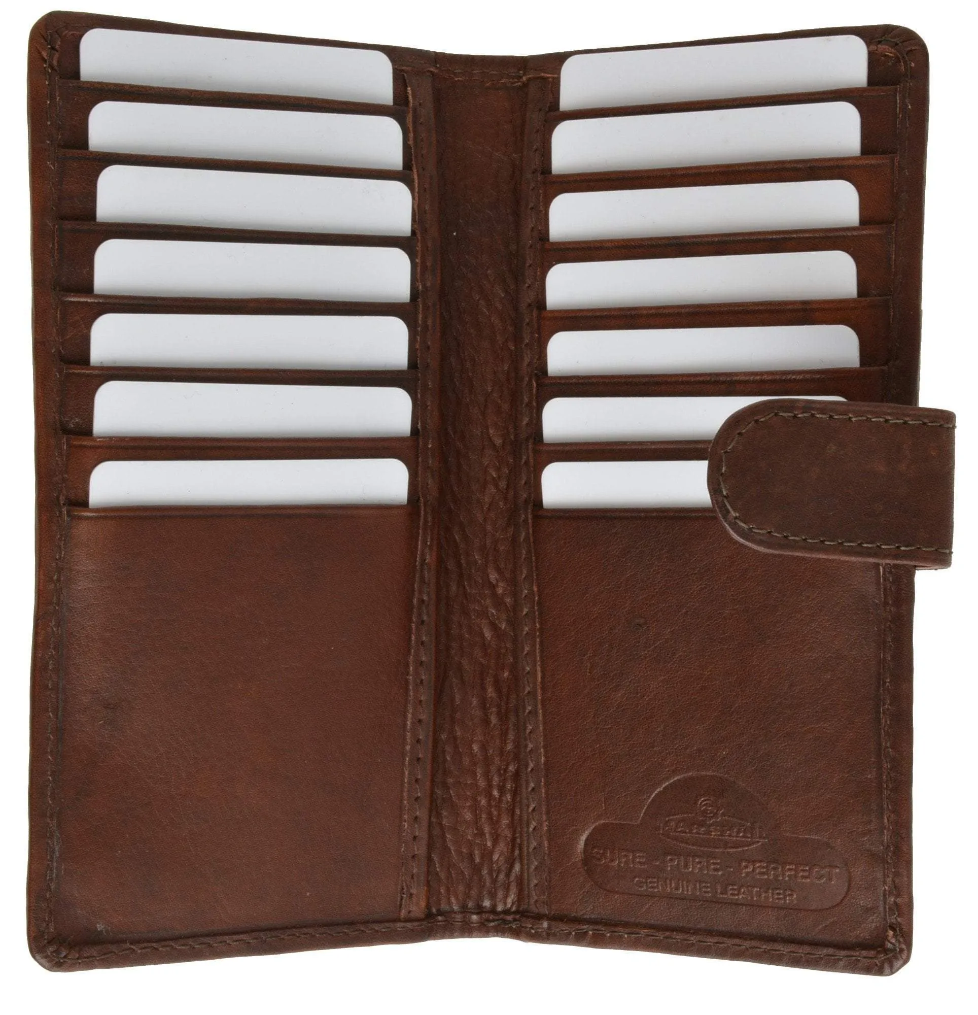 Slim Checkbook Cover Credit Card Slots Secure by Button Closure Genuine Leather 1507 CF (C)