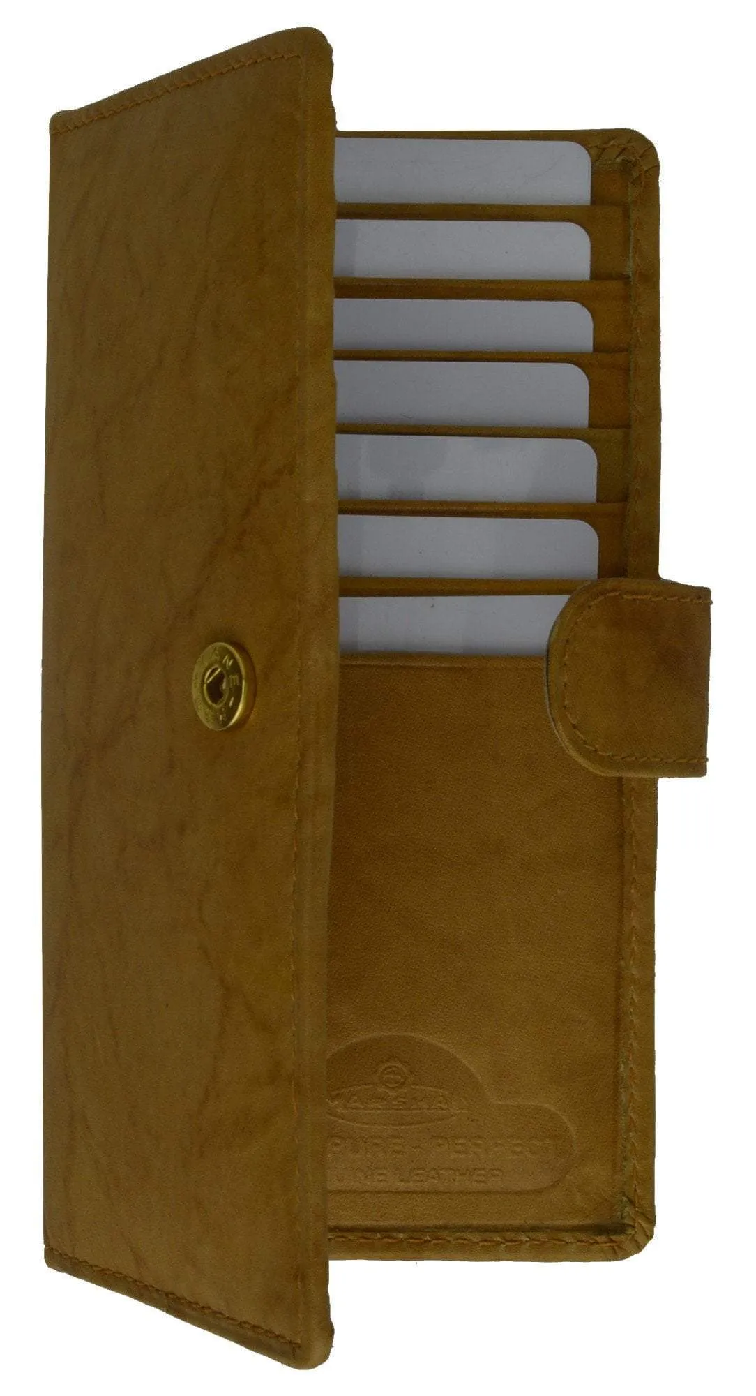 Slim Checkbook Cover Credit Card Slots Secure by Button Closure Genuine Leather 1507 CF (C)