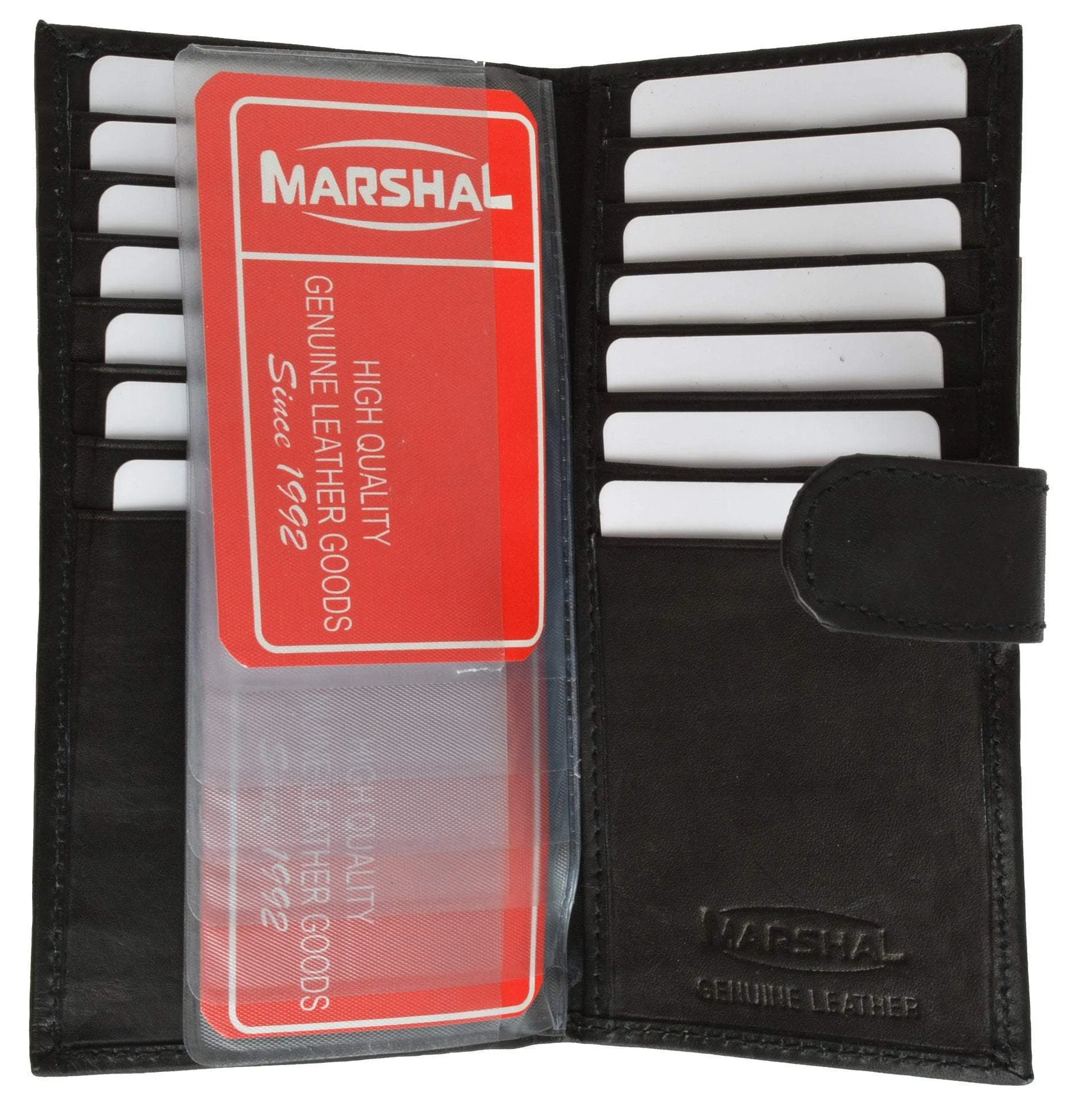 Slim Checkbook Cover Credit Card Slots Secure by Button Closure Genuine Leather 1507 CF (C)