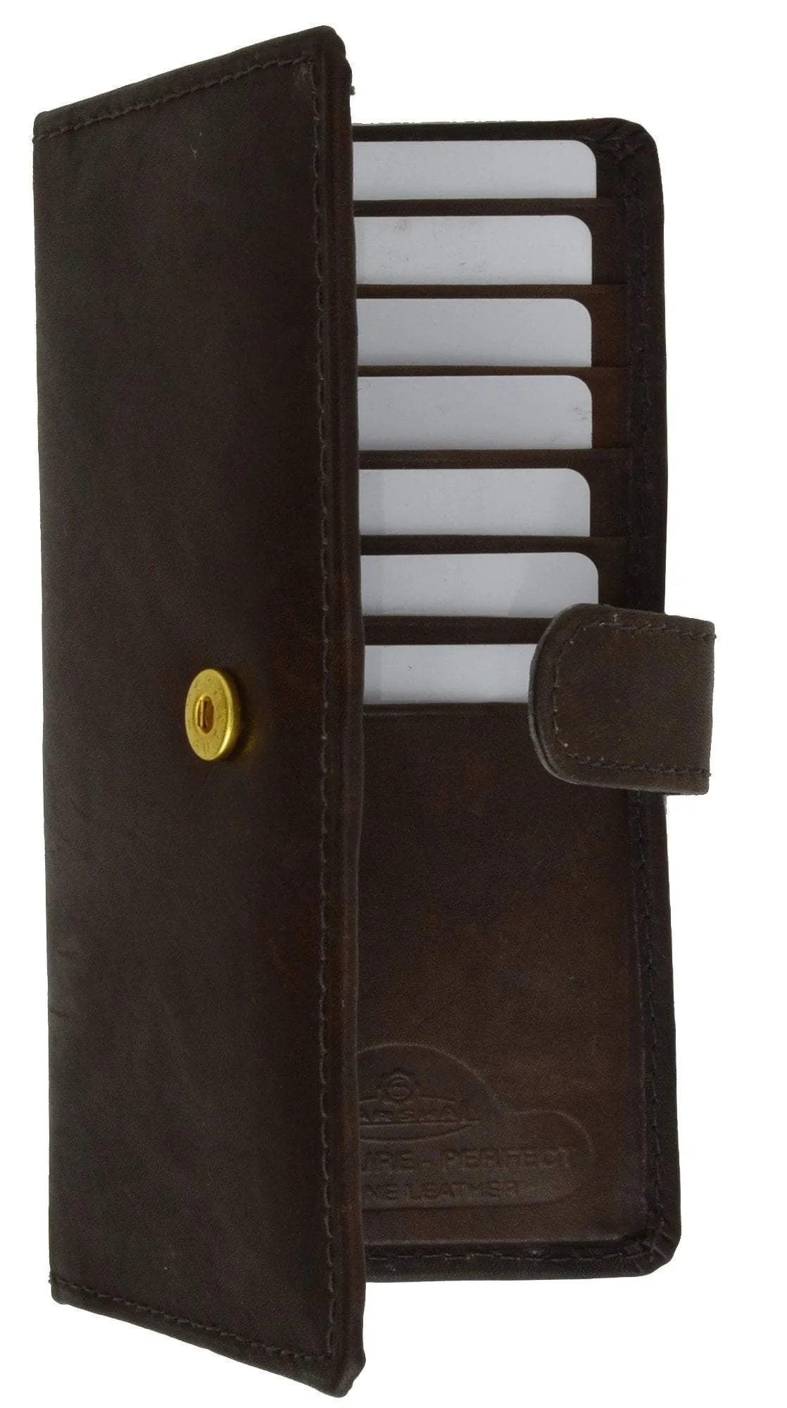 Slim Checkbook Cover Credit Card Slots Secure by Button Closure Genuine Leather 1507 CF (C)