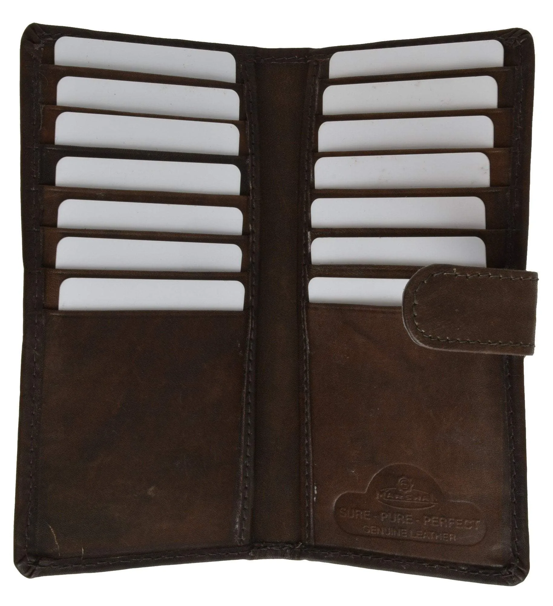 Slim Checkbook Cover Credit Card Slots Secure by Button Closure Genuine Leather 1507 CF (C)