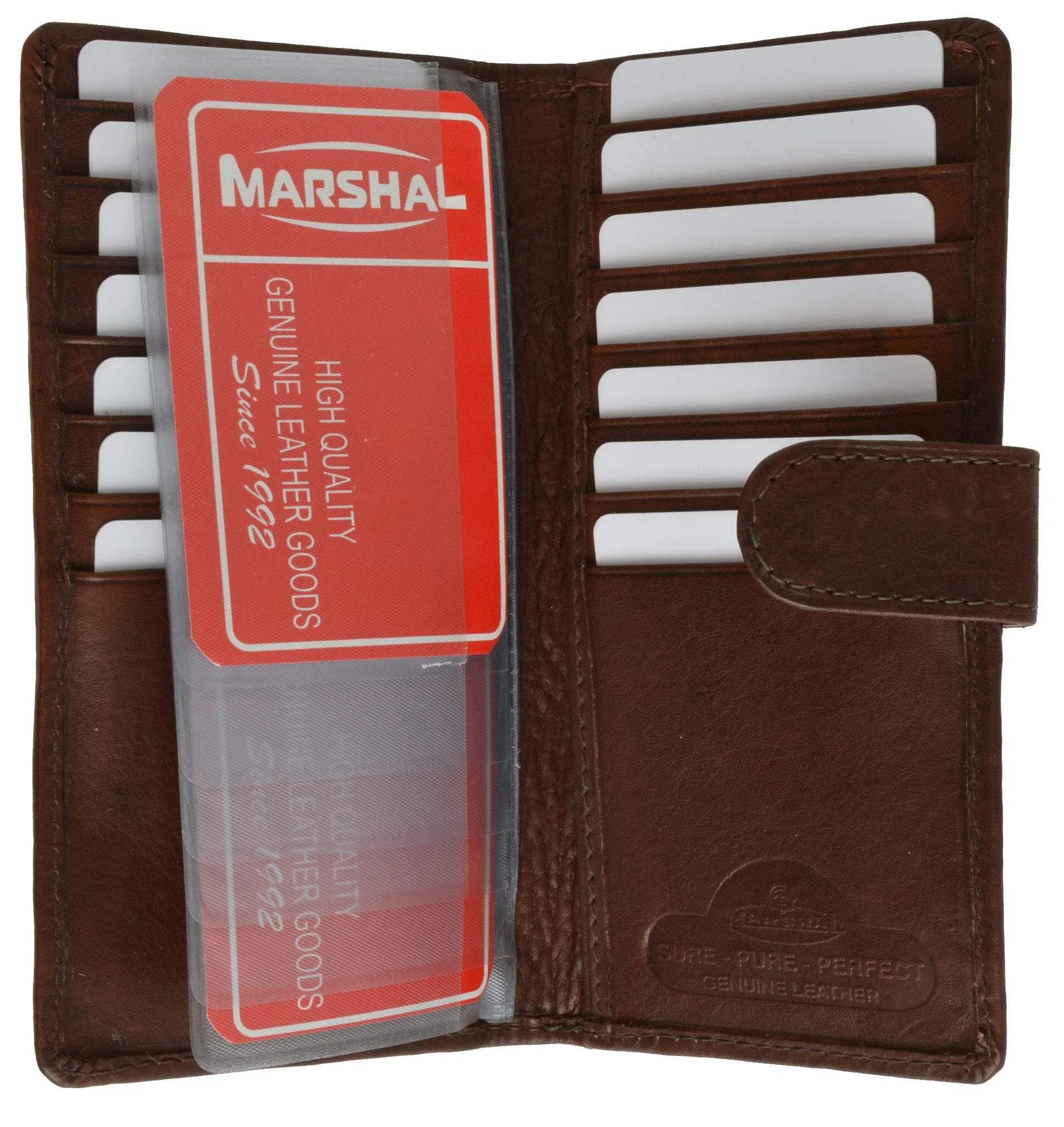 Slim Checkbook Cover Credit Card Slots Secure by Button Closure Genuine Leather 1507 CF (C)