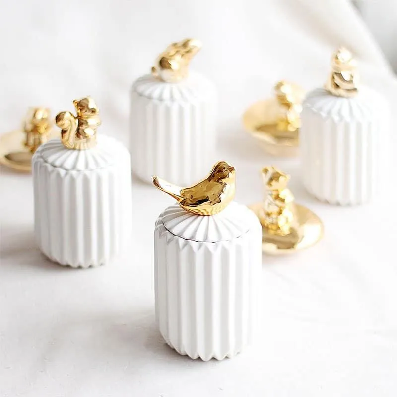 Small Animal Ceramic Storage Pot with Lid