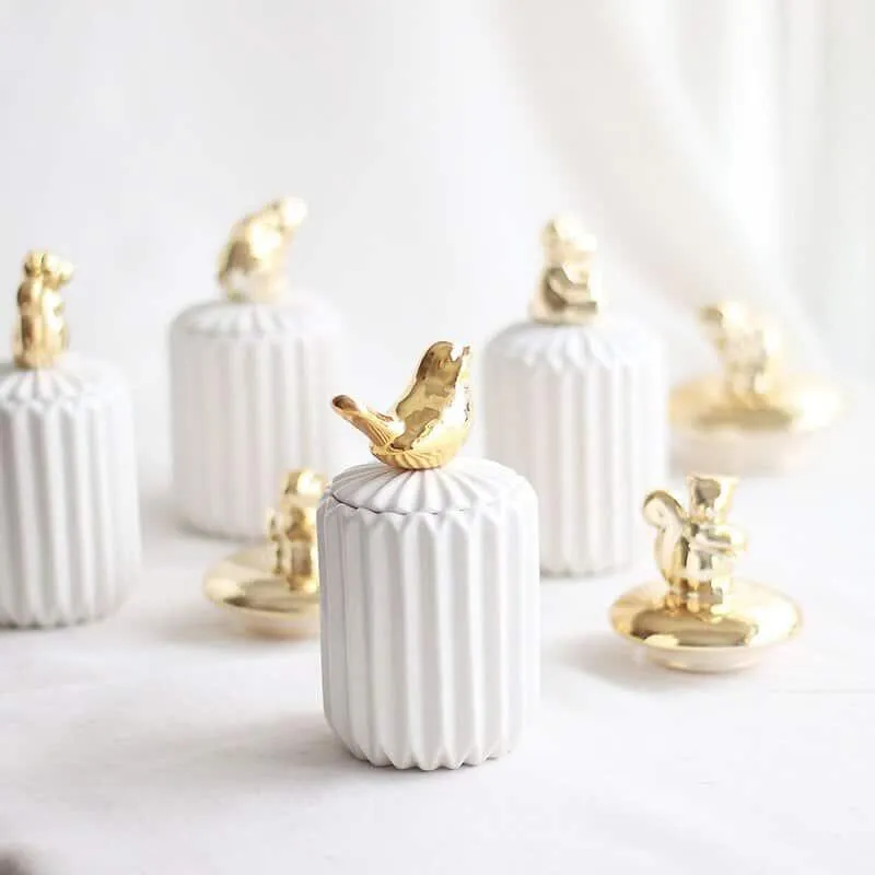 Small Animal Ceramic Storage Pot with Lid