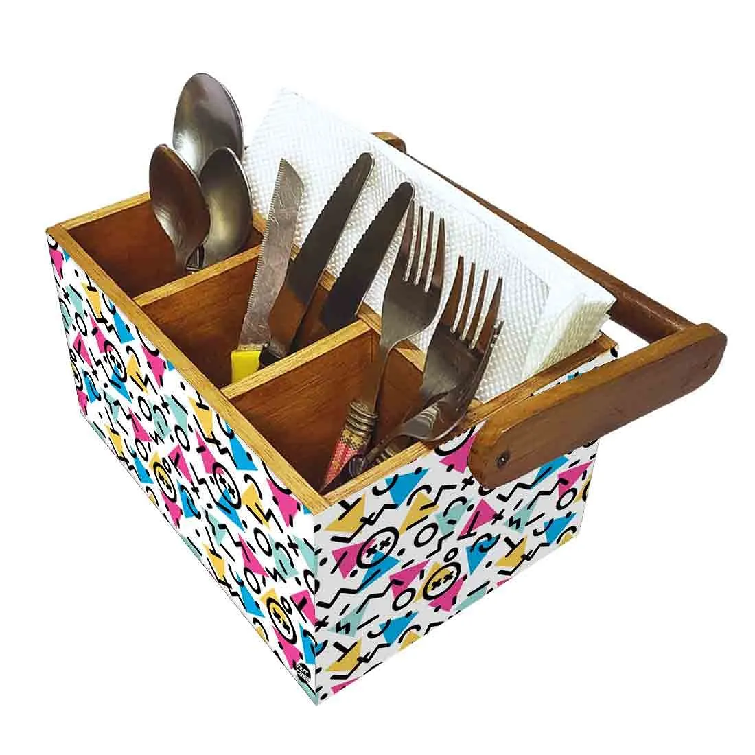 Small Spoon and Fork Holder for Restaurant With Handle - Geometrical Signs