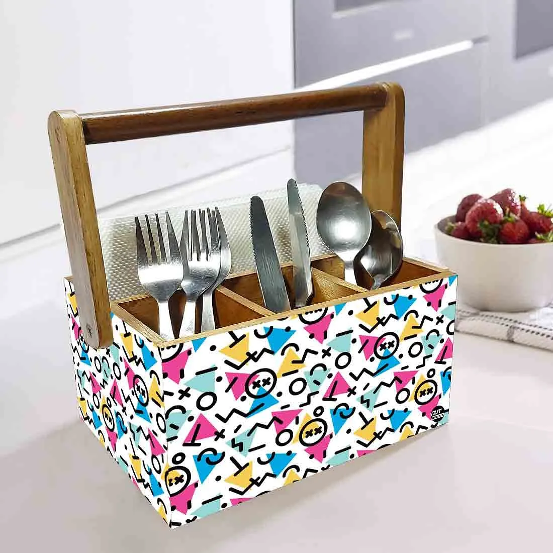 Small Spoon and Fork Holder for Restaurant With Handle - Geometrical Signs