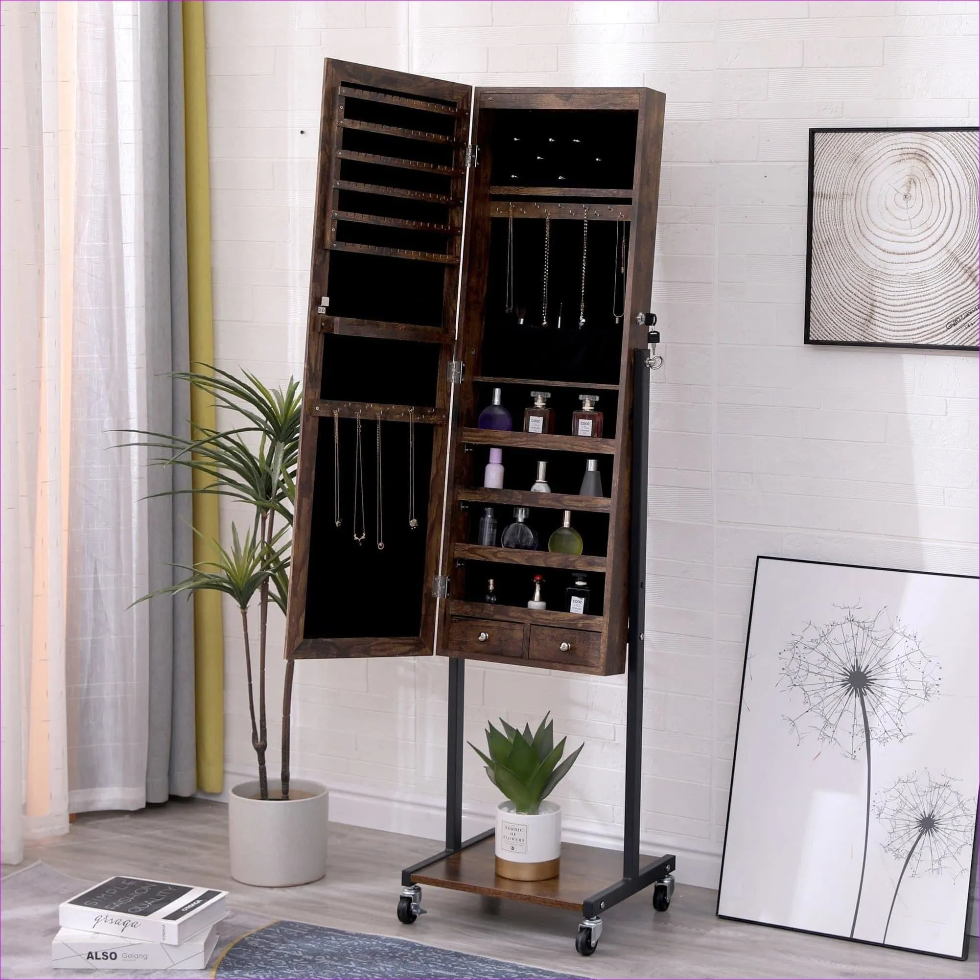 Standing jewelry cabinet with LED Lights
