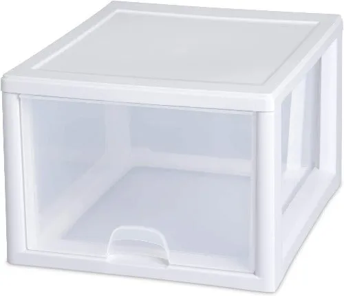 Sterilite 23108004 27 Quart White Stacking Storage Drawer - Quantity of 4