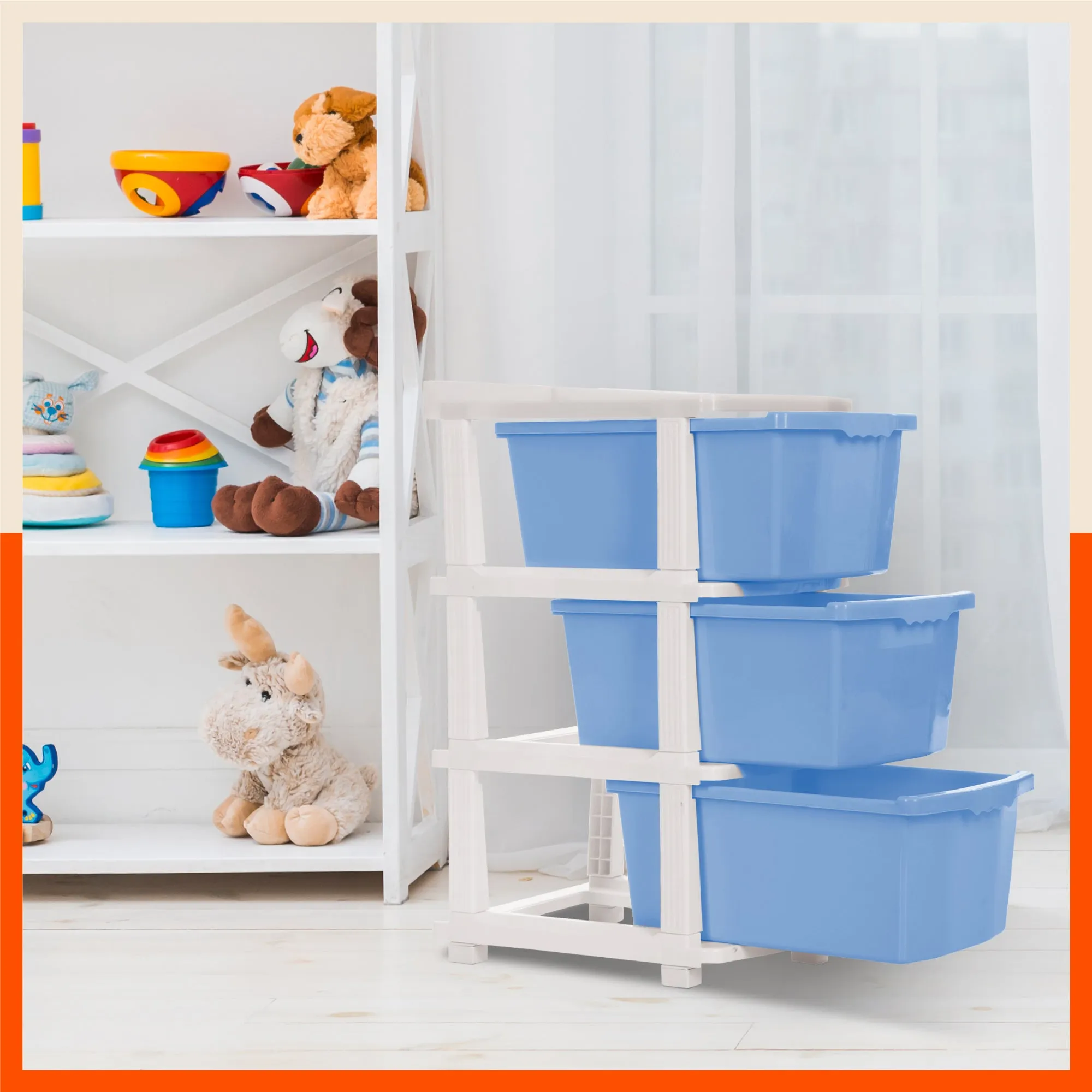 Stomo 3 Drawer Multi-Purpose Storage Organizer for Home and Office (Sky Blue)